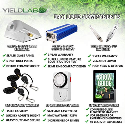 Yield Lab 600W HPS+MH Air Cool Hood Reflector Grow Light Kit