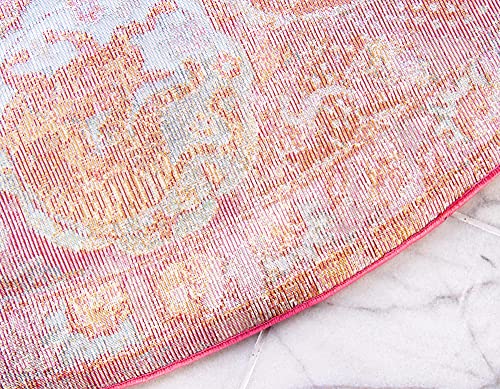 Unique Loom Baracoa Collection Bright Tones Vintage Traditional Round Rug, 8 ft 4 in, Red/Pink