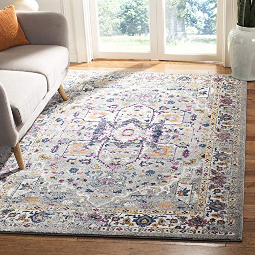 SAFAVIEH Evoke Collection EVK275H Oriental Medallion Distressed Non-Shedding Living Room Bedroom Dining Home Office Area Rug, 9' x 12', Grey / Grey