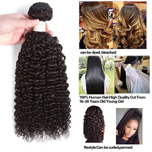 12A Kinky Curly Human Hair Weave 3 Bundles 18 20 22 Jerry Curly 100% Human Hair Weaving Unprocessed Soft Human Hair Extensions Natural Color bohemian Curl No Shedding Total 300g Pecwu