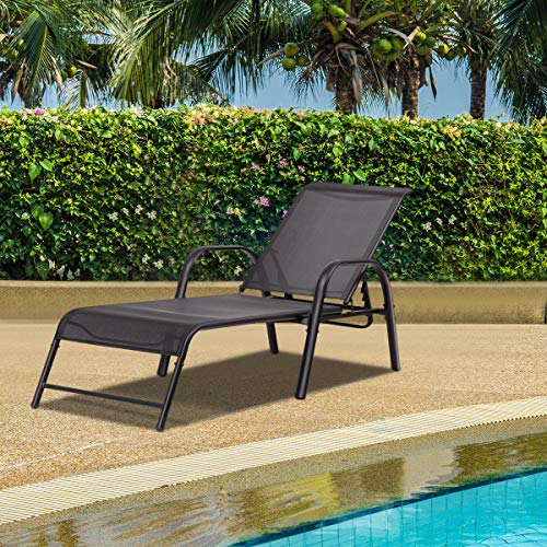 Giantex 2 Pcs Outdoor Patio Chaise, Adjustable Lounge Chairs Patio Furniture Backyard Lawn Sling Chaise Adjustable Back