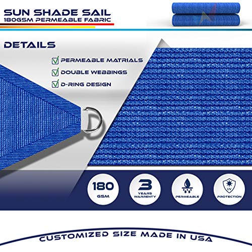 Windscreen4less 14' x 23' Rectangle Sun Shade Sail - Solid Blue Durable UV Shelter Canopy for Patio Outdoor Backyard - Custom Size