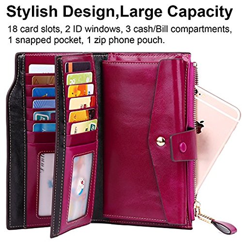 Lavemi Womens Large Capacity Genuine Leather RFID Blocking Wallets Wristlet Clutch Card Holder(2- Light Purple)