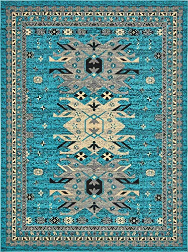Unique Loom Taftan Collection Geometric Tribal Turquoise Area Rug (9' 10 x 13' 0)