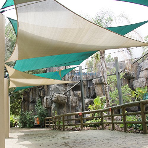 TANG Sunshades Depot A Ring Design Steel Cable Wire Reinforcement 43'x43'x43' Equilateral Triangle Sun Shade Sails Beige Heavy Duty Permeable 260GSM UV Block Patio Garden Deck Dock Carport Cover