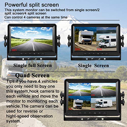 HD Digital Wireless 4 Backup Camera 7'' Monitor Kit Split Screen IP69K Waterproof