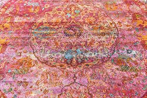 Unique Loom Baracoa Collection Bright Tones Vintage Traditional Round Rug, 8 ft 4 in, Red/Pink