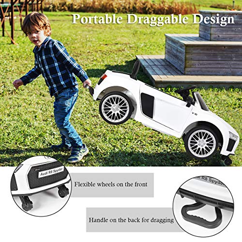 HONEY JOY Ride On Car 12V Licensed Audi R8 Electric Vehicle Manual & Parental Remote Control 3 Speeds Double Lockable Doors LED Lights