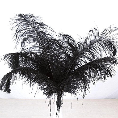 LanShi Natural 16-18 inch(40-45cm) Ostrich Feathers Plume for Wedding Centerpieces Home Decoration Black 50Pcs