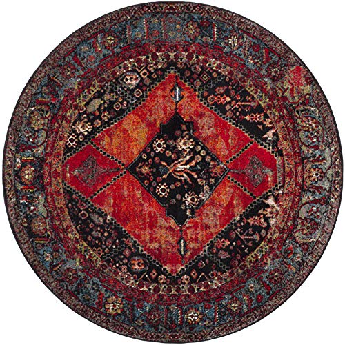 SAFAVIEH Vintage Hamadan Collection VTH217B Oriental Traditional Persian Non-Shedding Dining Room Entryway Foyer Living Room Bedroom Area Rug, 6'7" x 6'7" Round, Orange / Multi