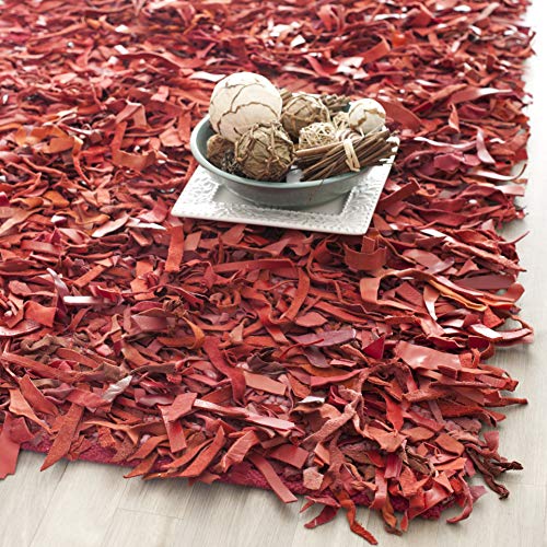 Safavieh Leather Shag Collection LSG511D Hand Woven Red Leather Square Area Rug (8' Square)