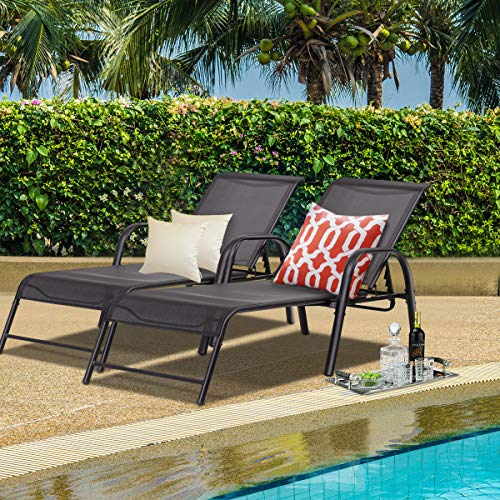 Giantex 2 Pcs Outdoor Patio Chaise, Adjustable Lounge Chairs Patio Furniture Backyard Lawn Sling Chaise Adjustable Back