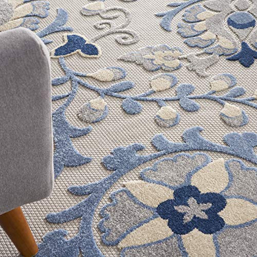 Nourison Aloha Floral Tropical Indoor/Outdoor Blue/Grey 7' x 10' Area Rug, (7' x 10')
