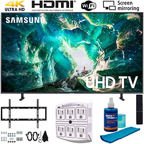 Samsung UN55RU8000 55" RU8000 LED Smart 4K UHD TV (2019) w/Deco Mount Slim Flat Wall Mount Ultimate Bundle, Screen Cleaner (Large Bottle) and SurgePro 6-Outlet Surge Adapter w/Night Light