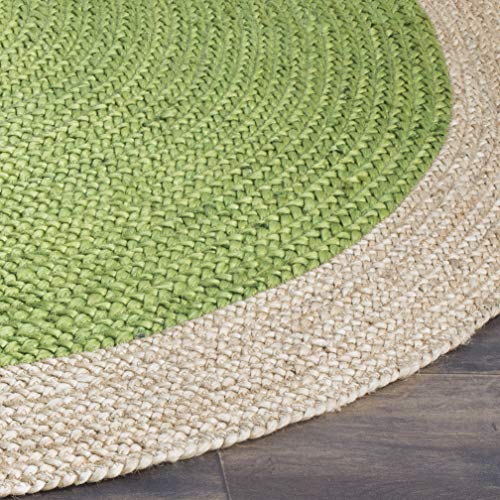 Safavieh Natural Fiber Round Collection NF801G Handmade Boho Braided Jute Area Rug, 9' x 9' Round, Green