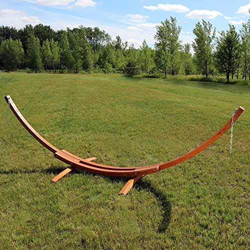 Sunnydaze Solid Wood Curved Arc Hammock Stand with Hooks and Chains, 2 Person, 13 Feet Long, 400 Pound Capacity
