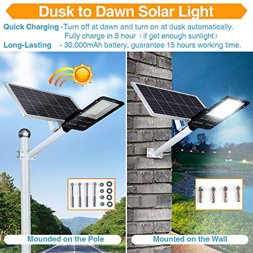 120W LED Solar Street Lights Outdoor Lamp, Dusk to Dawn Security Flood Light with Remote Control, 270 LED, Wa terproof, for Parking Lot, Stadium, Pathway (Neutral White)