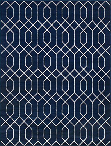 Unique Loom Marilyn Monroe Glam Collection Textured Geometric Trellis Navy Blue Silver Area Rug (8' 0 x 10' 0)