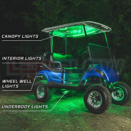 LEDGlow 12pc Million Color LED Golf Cart Underglow Accent Neon Lighting Kit w/ Canopy for EZGO Yamaha Club Car