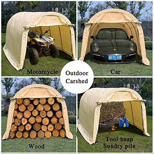 wonline 10x15x8ft Portable Heavy Duty Carport, Car Canopy Shelter Garage Storage Shed for Patio Outdoor, Beige, Round Top Style