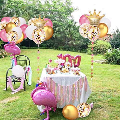 61 Pcs Pink White Gold Latex Balloons Set,12 Inch Pink Confetti Ballons and Gold Crown Foil Balloon Party Supplies for Girl Baby Shower Bridal Shower Birthday Wedding Party Decoration…