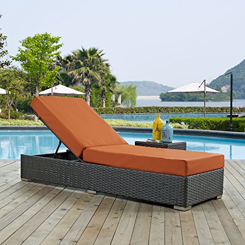 Modway Sojourn Wicker Rattan Outdoor Patio Sunbrella Fabric Chaise Lounge in Canvas Tuscan