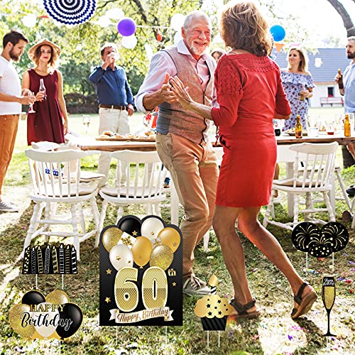 KUUQA 6Pcs 60th Happy Birthday Yard Sign with Stakes, Birthday Lawn Sign Birthday Outdoor Yard Sign Gold Happy Birthday Party Decorations