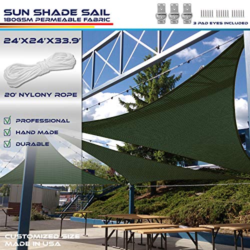 Windscreen4less 23' x 24' x 33.2' Triangle Sun Shade Sail - Solid Green Durable UV Shelter Canopy for Patio Outdoor Backyard Included Free Pad Eyes - Custom Size (3 Year Warranty)