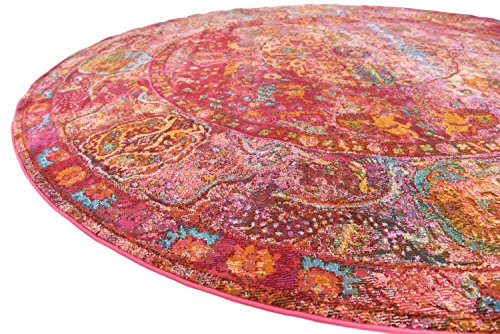 Unique Loom Baracoa Collection Bright Tones Vintage Traditional Round Rug, 8 ft 4 in, Red/Pink