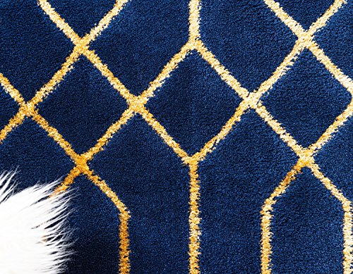 Unique Loom Marilyn Monroe Glam Collection Textured Geometric Trellis Navy Blue Gold Area Rug (8' 0 x 10' 0)