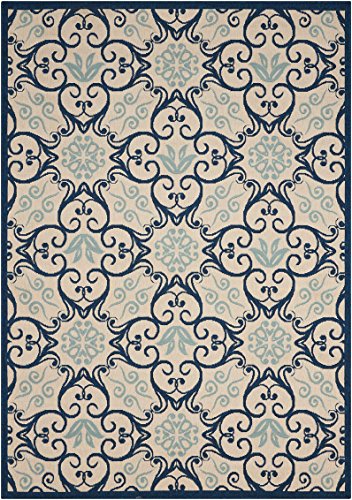 Nourison Caribbean Indoor Outdoor Area Rug, 7'10" x 10'6", Ivory Navy Blue
