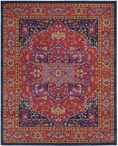 Safavieh Evoke Collection EVK275S Boho Chic Medallion Distressed Area Rug, 12' x 18', Fuchsia/Orange