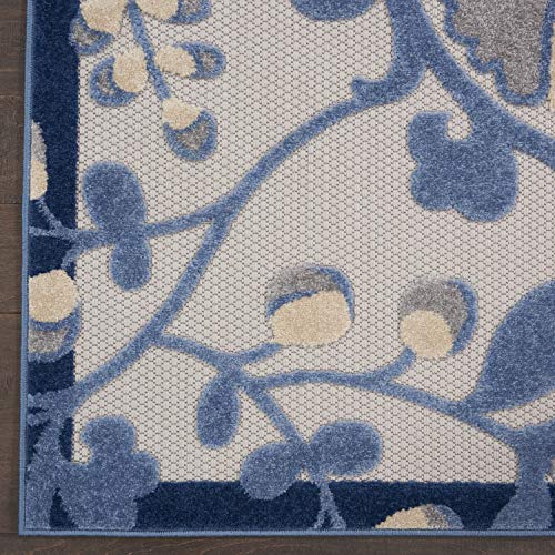 Nourison Aloha Floral Tropical Indoor/Outdoor Blue/Grey 7' x 10' Area Rug, (7' x 10')