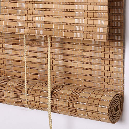 PASSENGER PIGEON Bamboo Roller Shades, Light Filtering Roll Up Blinds with Valance, 75" W x 60" L, Sarasota Camel