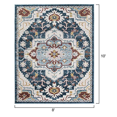 KSANA Soft Runner Rug, 8' x 10' Area Rug, Luxury Carpets for Living Room, Bedroom and Hallway (White Sand/Insignia Blue)