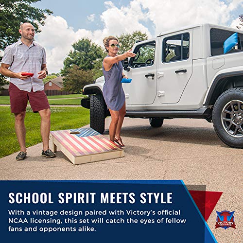 Victory Tailgate Regulation Collegiate NCAA Weathered Triangle Series Cornhole Board Set - 2 Boards, 8 Bags - St. Thomas Bobcats
