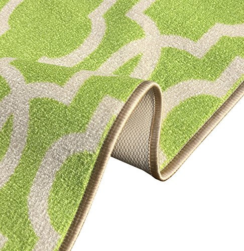 Custom Size Neon Green Moroccan Trellis Rubber Backed Non-Slip Hallway Stair Runner Rug 31in X 35ft