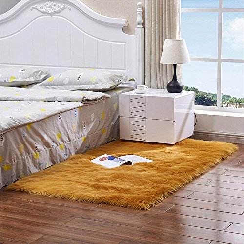Meng Ge Faux Sheepskin Area Rug Plush Faux Fur Rug Chair Cover Seat Pad for Bedroom Sofa Floor Orange