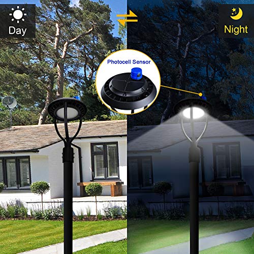 Led Post Top Light 60W, LED Circular Area Light with Photocell 5000K Daylight (300W Equivalent) Outdoor Lamp Top Pathway Pole Light Fixture for School Street Light Yard Commercial Area Light
