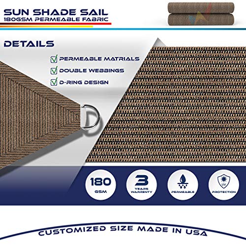 Windscreen4less Sun Shade Sail for Outdoor Patio Backyard UV Block Awning with Steel D-Rings 21ft x 23ft Brown Coffee Rectangle - Custom Size