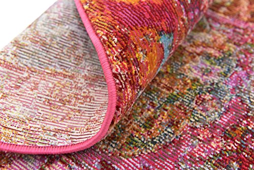 Unique Loom Baracoa Collection Bright Tones Vintage Traditional Round Rug, 8 ft 4 in, Red/Pink