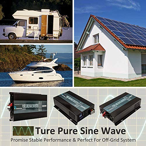 WZRELB Reliable 2000W High Frequency LED Display Power Generator True Pure Sine Wave Solar Power Inverter Off Grid DC to AC 24V 120V Converter(Black)