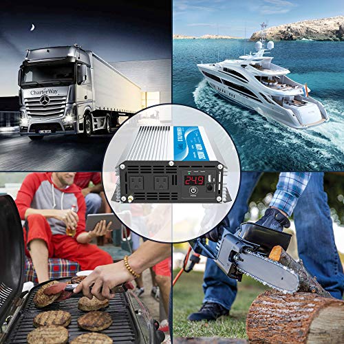 Giandel 1200Watt Power Inverter 24V DC to 110V 120VAC with Solar Charge Controller and Remote and Dual AC Outlets & USB Port