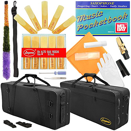 Lazarro 360-BN E-Flat Eb Alto Saxophone Black Nickel-Gold Keys with Case, 11 Reeds, Care Kit and Many Extras