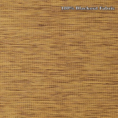 Springblinds 100% Blackout Battery Running Motorized Roller Shade with Remote Control, 29" Wx72 H Woodlook Brown, Cordless Polyester Foam Roll Expose Automated Blinds Custom Size Shades Child Safety