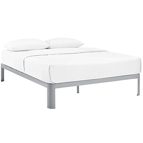 Modway Corinne Steel Modern Mattress Foundation Queen Bed Frame with Wood Slat Support in Gray