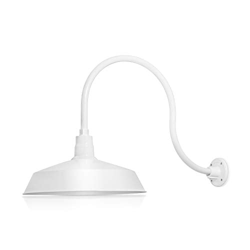 17in. White Finish Outdoor Gooseneck Barn Light Fixture with 24in. Long Extension Arm - Wall Sconce Farmhouse, Vintage, Antique Style - UL Listed - 9W 900lm A19 LED Bulb (5000K Cool White)