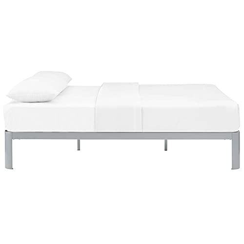 Modway Corinne Steel Modern Mattress Foundation Queen Bed Frame with Wood Slat Support in Gray