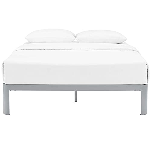 Modway Corinne Steel Modern Mattress Foundation Queen Bed Frame with Wood Slat Support in Gray