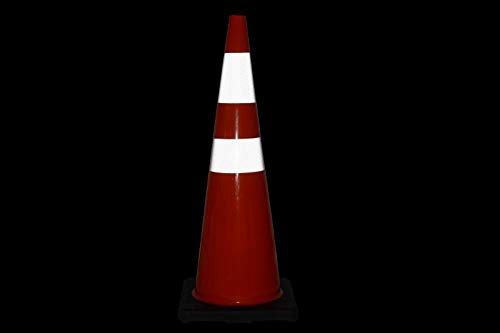 (12 Cones) CJ Safety 36" Orange PVC Traffic Safety Cones with Black Base & 6" + 4" Reflective Collars (Set of 12 Cone)